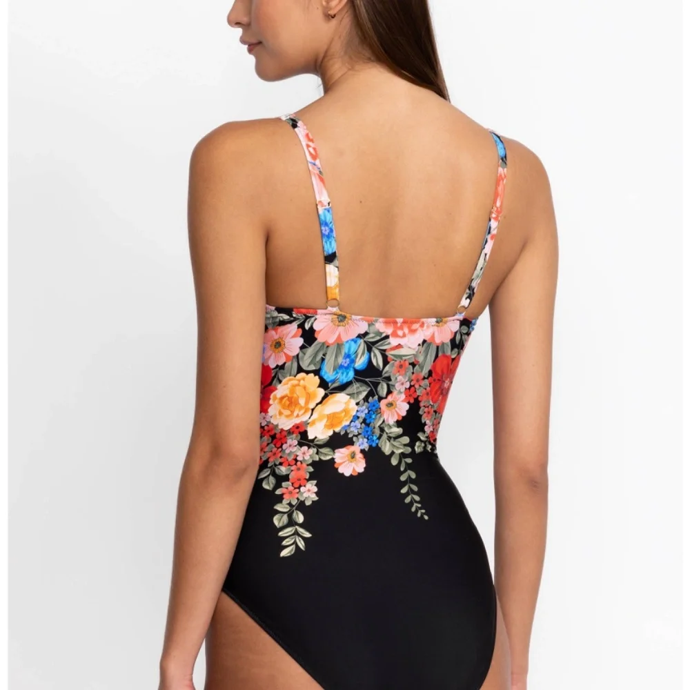 Johnny Was Black Royal Ruched One Piece Floral Swimsuit Sz 3X - Picture 3 of 14